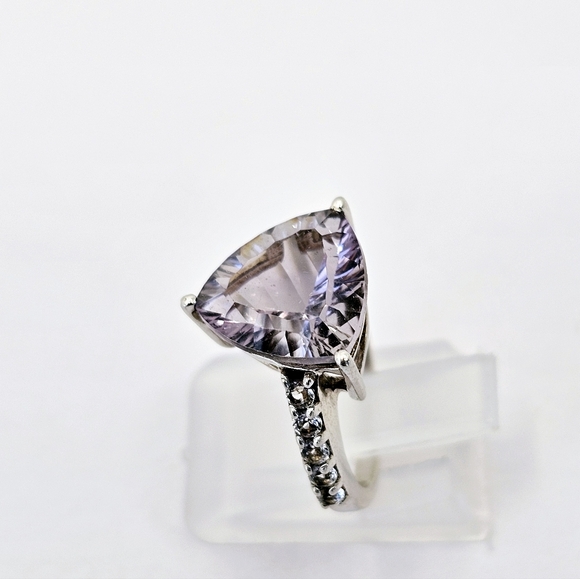 Genuine Rose De France Amethyst & White Topaz Ring Size 5! - Picture 3 of 8